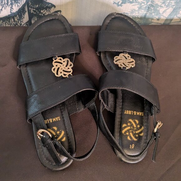 🖤 Sam & Libby Black Strappy Sandals with Gold Accent — Size 8.5 - Picture 1 of 5